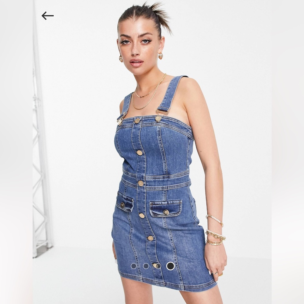 River Island fitted denim overall mini dress in light blue BRAND NEW size 14
